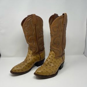 PRE-LOVED Vintage Saffron Tony Lama Full Quill Ostrich Western boots - size 8.5